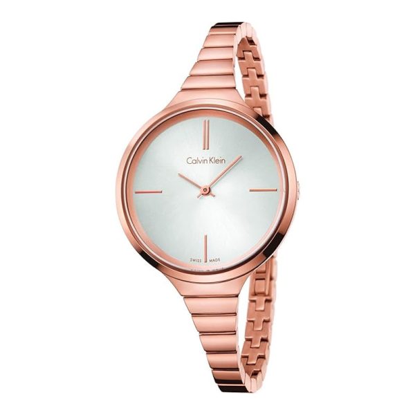 Calvin Klein Women’s Swiss Made Quartz Rose Gold Stainless Steel Silver Dial 34mm Watch K4U23626