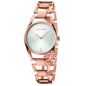 Calvin Klein Women’s Swiss Made Quartz Rose Gold Stainless Steel Silver Dial 34mm Watch K3G2362W