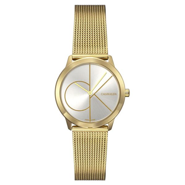 Calvin Klein Women’s Swiss Made Quartz Gold Stainless Steel Silver Dial 35mm Watch K3M22526