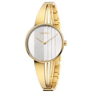 Calvin Klein Women’s Swiss Made Quartz Gold Stainless Steel Silver Dial 34mm Bangle Watch K6S2N516