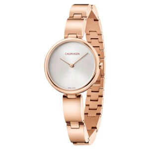 Calvin Klein Women’s Swiss Made Quartz Rose Gold Stainless Steel Silver Dial 32mm Watch K9U23646