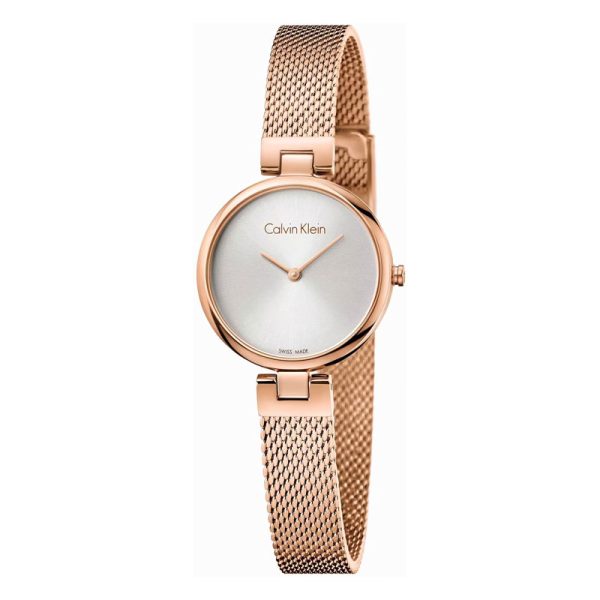 Calvin Klein Women’s Swiss Made Quartz Rose Gold Stainless Steel Silver Dial 28mm Watch K8G23626