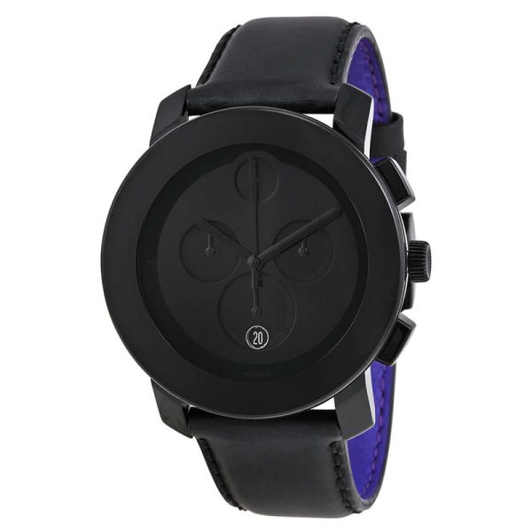 Movado Men’s Swiss Made Quartz Black Leather Strap Black Dial 44mm Watch 3600014