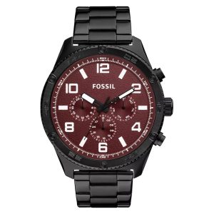 Fossil Men’s Quartz Black Stainless Steel Burgundy Dial 50mm Watch BQ2803