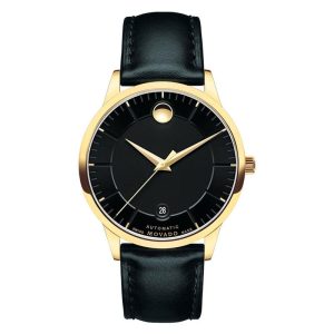 Movado Men’s Automatic Swiss Made Black Leather Strap Black Dial 40mm Watch 606875