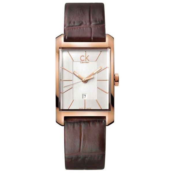 Calvin Klein Women’s Swiss Made Quartz Brown Leather Strap Silver Dial 26mm Watch K2M23620