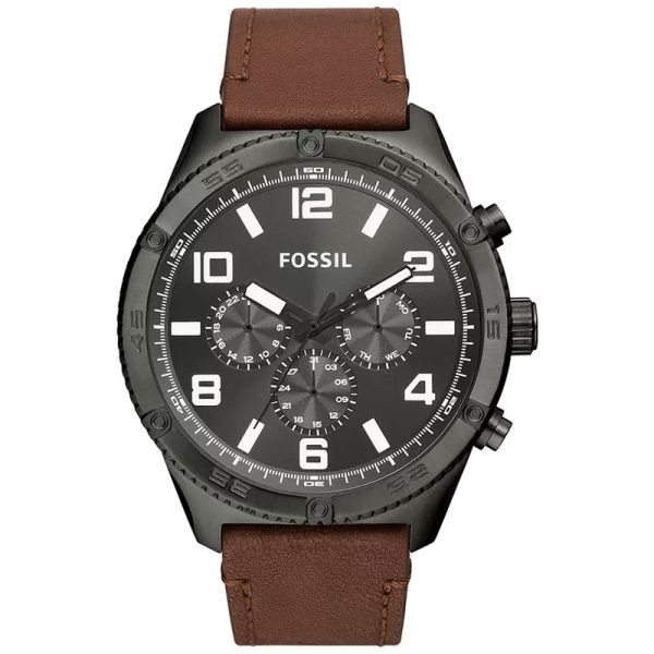 Fossil Men’s Quartz Brown Leather Strap Grey Dial 50mm Watch BQ2800