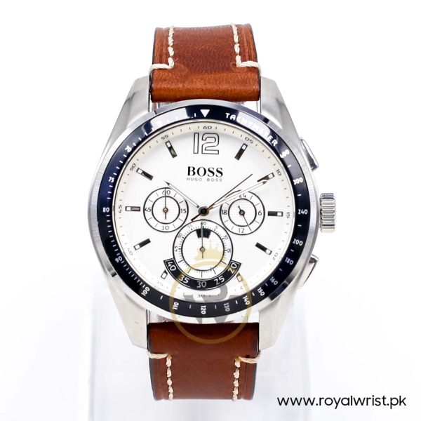 Hugo Boss Men’s Quartz Dark Brown Leather Strap White Dial 46mm Watch 1512407/2