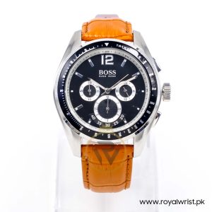 Hugo Boss Men’s Quartz Orange Leather Strap Black Dial 46mm Watch 1512406/1