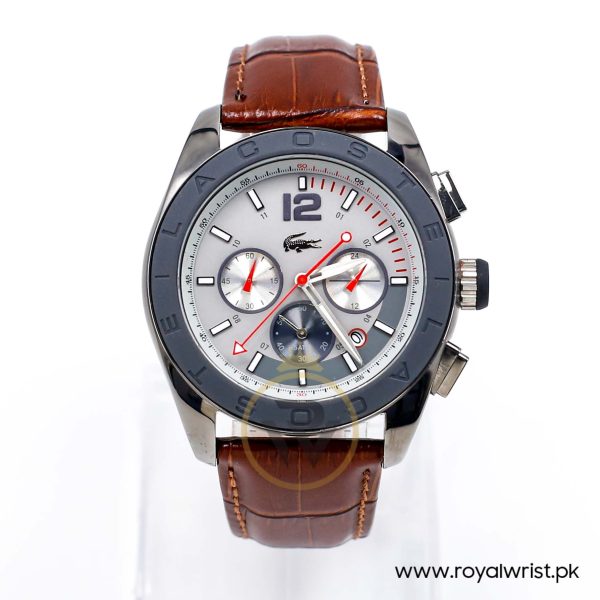 Lacoste Men’s Quartz Dark Brown Leather Strap Grey Dial 46mm Watch 2010667/2