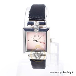 Elle Women’s Quartz Black Leather Strap Pink Dial 25mm Watch EL20028S02C