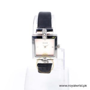 Elle Women’s Quartz Black Leather Strap Silver Sunray Dial 25mm Watch EL20028S02C/1