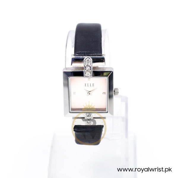 Elle Women’s Quartz Black Leather Strap Silver Dial 25mm Watch 20028S02C/1