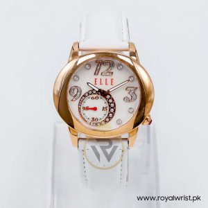 Elle Women’s Quartz White Leather Strap Mother Of Pearl Dial 40mm Watch EL20049S046N