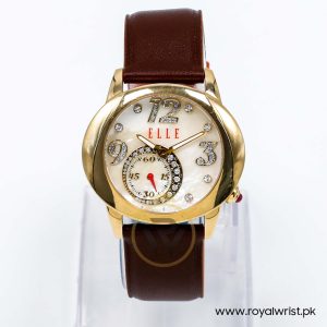 Elle Women’s Quartz Dark Brown Leather Strap Mother Of Pearl Dial 40mm Watch EL20049S04N