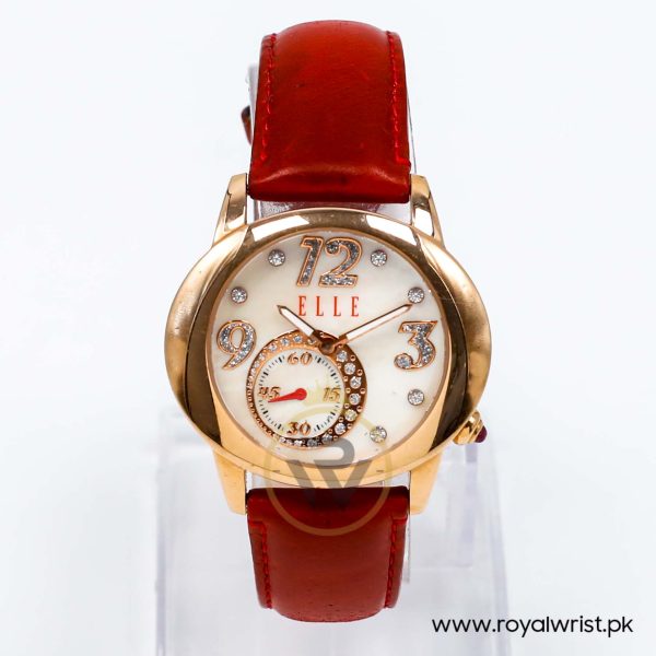 Elle Women’s Quartz Red Leather Strap Mother Of Pearl Dial 40mm Watch EL20049SO3N