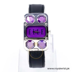 Elle Women’s Quartz Black Leather Strap Purple Dial 28mm Watch EL20072S02C