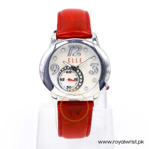 Elle Women’s Quartz Red Leather Strap Mother Of Pearl Dial 40mm Watch EL20049S01N