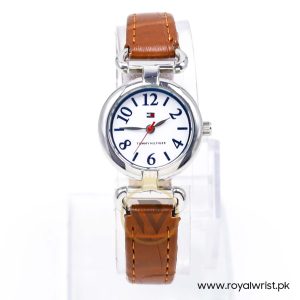 Tommy Hilfiger Women’s Quartz Brown Leather Strap White Dial 28mm Watch TH91340826/3