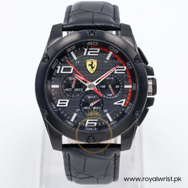 Ferrari Men’s Quartz Black Leather Strap Black Dial 46mm Watch 830029/2