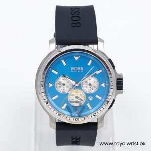 Hugo Boss Men’s Quartz Black Silicone Strap Sky Blue Dial 43mm Watch 1512111/1