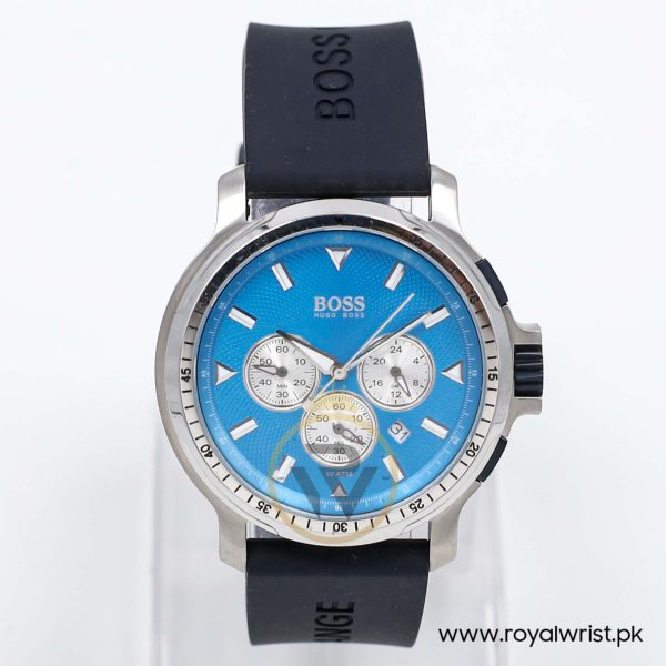 Hugo Boss Men’s Quartz Black Silicone Strap Sky Blue Dial 43mm Watch 1512111/1