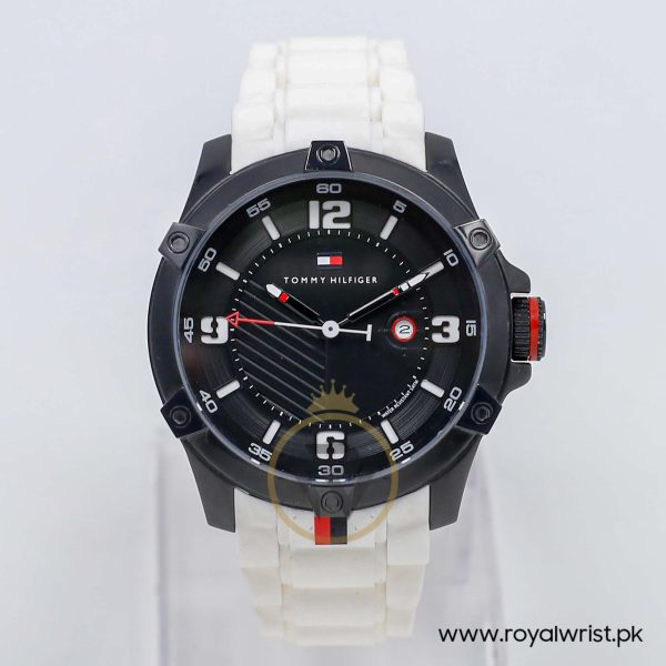 Tommy Hilfiger Men’s Quartz White Silicone Strap Black Dial 45mm Watch 1790785/1