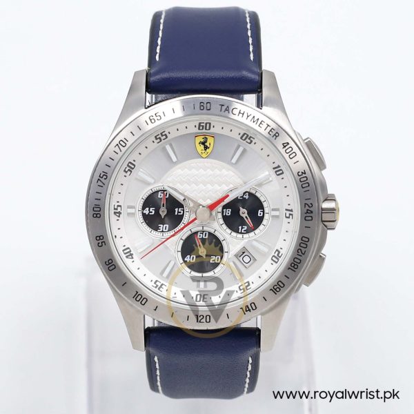 Ferrari Men’s Quartz Navy Blue Hybrid Strap Silver Sunray Dial 44mm Watch 830038