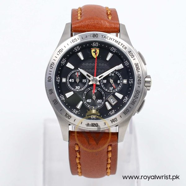 Ferrari Men’s Quartz Brown Leather Strap Black Dial 44mm Watch 830039/2