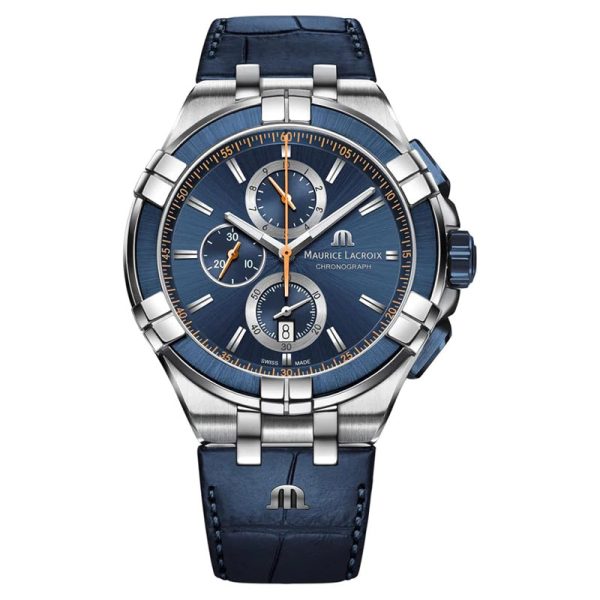 Maurice Lacroix Men’s Quartz Swiss Made Blue Leather Strap Blue Dial 44mm Watch AI1018-SS001-432-4