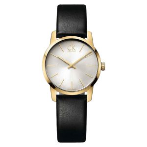 Calvin Klein Women’s Swiss Made Quartz Black Leather Strap Silver Dial 31mm Watch K2G23520