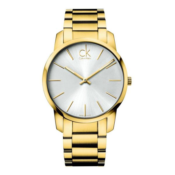 Calvin Klein Men’s Swiss Made Quartz Gold Stainless Steel Silver Dial 43mm K2G21546