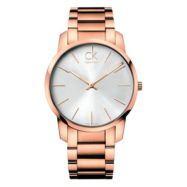 Calvin Klein Women’s Swiss Made Quartz Rose Gold Stainless Steel Silver Dial 43mm Watch K2G21646