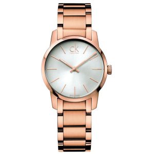 Calvin Klein Women’s Swiss Made Quartz Rose Gold Stainless Steel Silver Dial 31mm Watch K2G23646