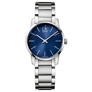 Calvin Klein Women’s Swiss Made Quartz Silver Stainless Steel Blue Dial 31mm Watch K2G2314N