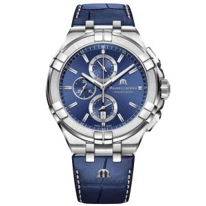 Maurice Lacroix Men’s Quartz Swiss Made Blue Leather Strap Blue Dial 44mm Watch AI1018-SS001-430-1