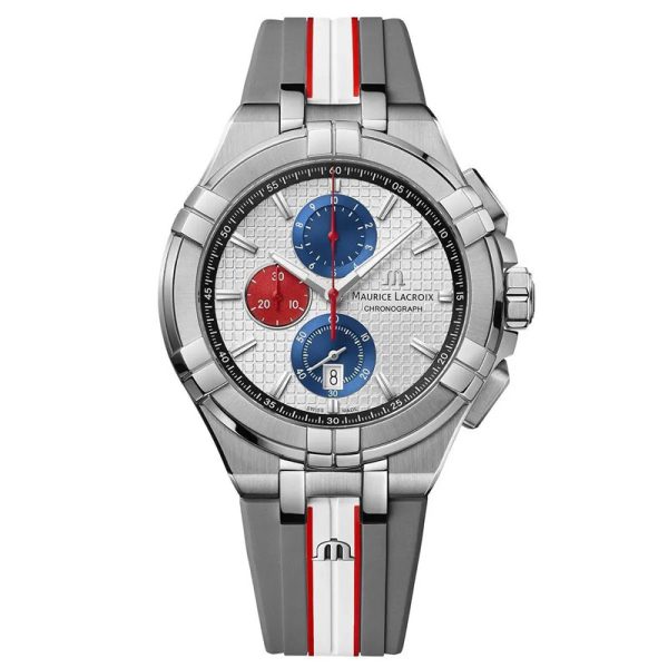 Maurice Lacroix Men’s Quartz Swiss Made Multi Color Silicone Strap Silver Sunray Dial 44mm Watch AI1018-TT031-130-2