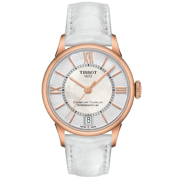 TISSOT Women’s Powermatic Swiss-Made White Leather Strap Mother Of Pearl Dial 32mm Watch T099.207.36.118.00