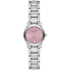 Burberry Women’s Swiss Made Quartz Silver Stainless Steel Pink Dial 27mm Watch BU9231