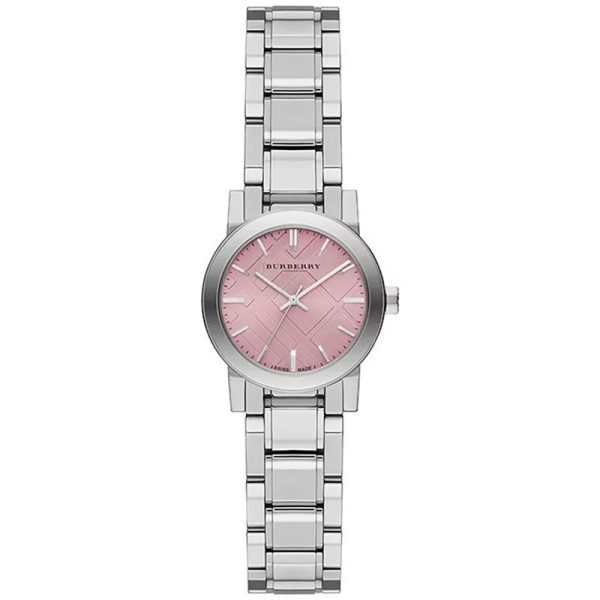 Burberry Women’s Swiss Made Quartz Silver Stainless Steel Pink Dial 27mm Watch BU9231