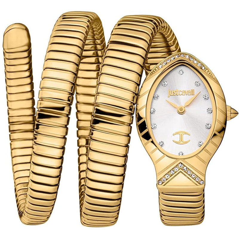 Just Cavalli Women’s Quartz Gold Snake Stainless Steel White Dial 22mm Watch JC1L248M0025