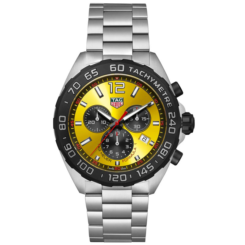 Tag Heuer Formula 1 Men’s Quartz Swiss Made Silver Stainless Steel Yellow Dial 43mm Watch CAZ101AM.BA0842