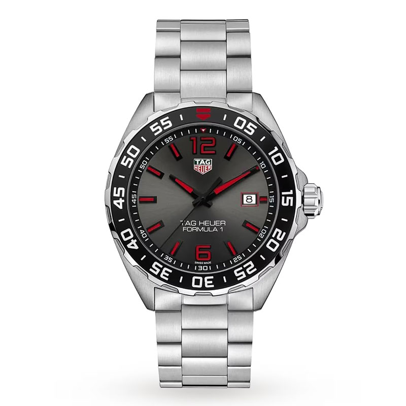 Tag Heuer Formula 1 Men’s Quartz Swiss Made Silver Stainless Steel Dark Grey Dial 43mm Watch WAZ1018.BA0842