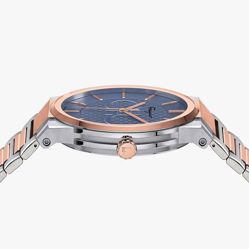 Ferragamo Swiss Made Quartz Two Tone Stainless Steel Blue Dial 41mm Watch SFHP007-20