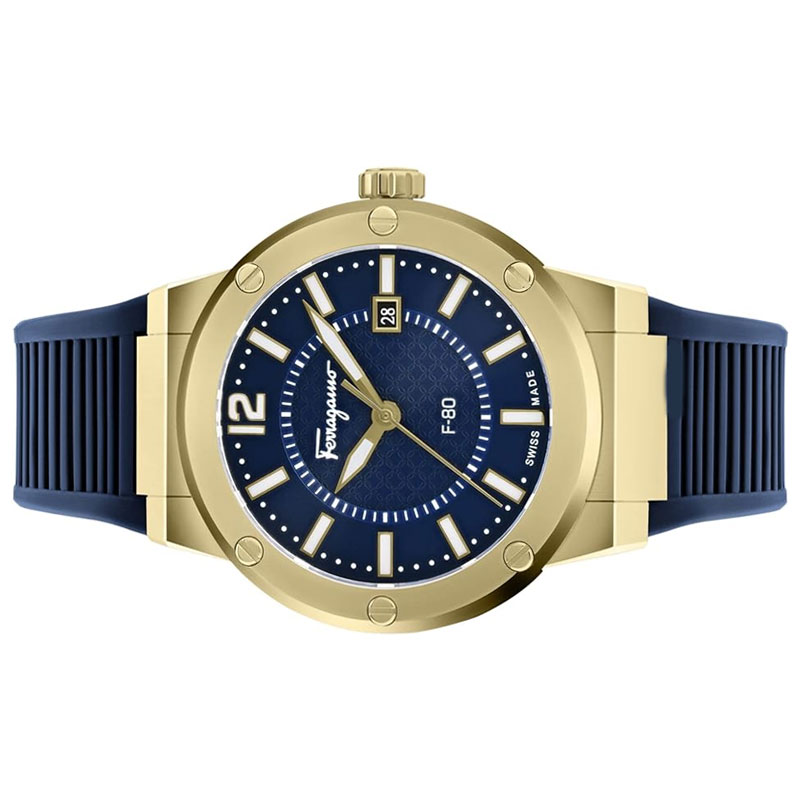 Ferragamo Men’s Swiss Made Quartz Blue Silicone Strap Blue Dial 44mm Watch SFHY02822