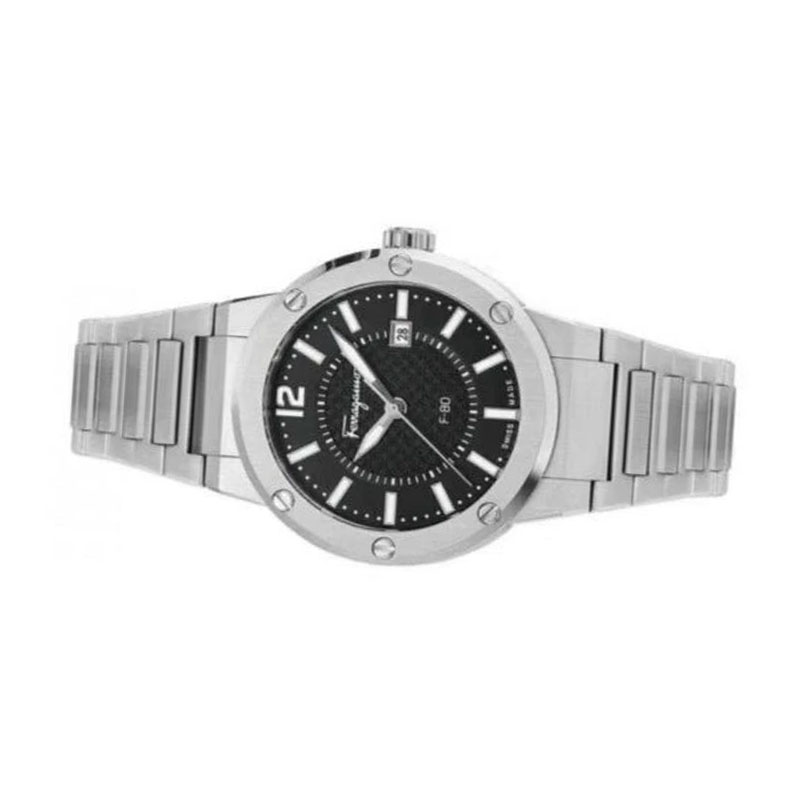 Ferragamo Men’s Swiss Made Quartz Silver Stainless Steel Black Dial 44mm Watch SFHY02925