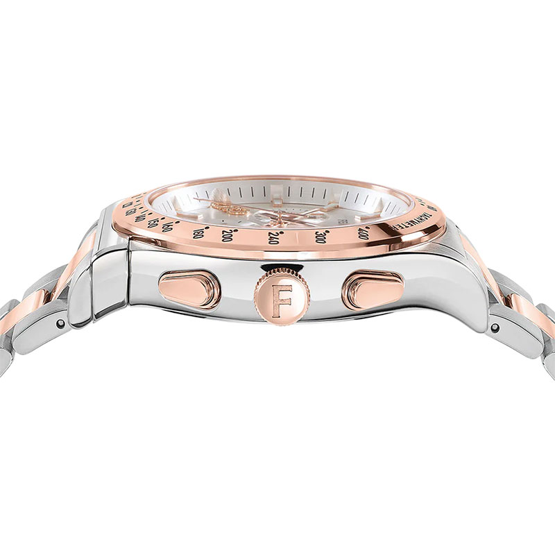 Ferragamo Men’s Swiss Made Quartz Two Tone Stainless Steel Silver Sunray Dial 42mm Watch SFKZ00623