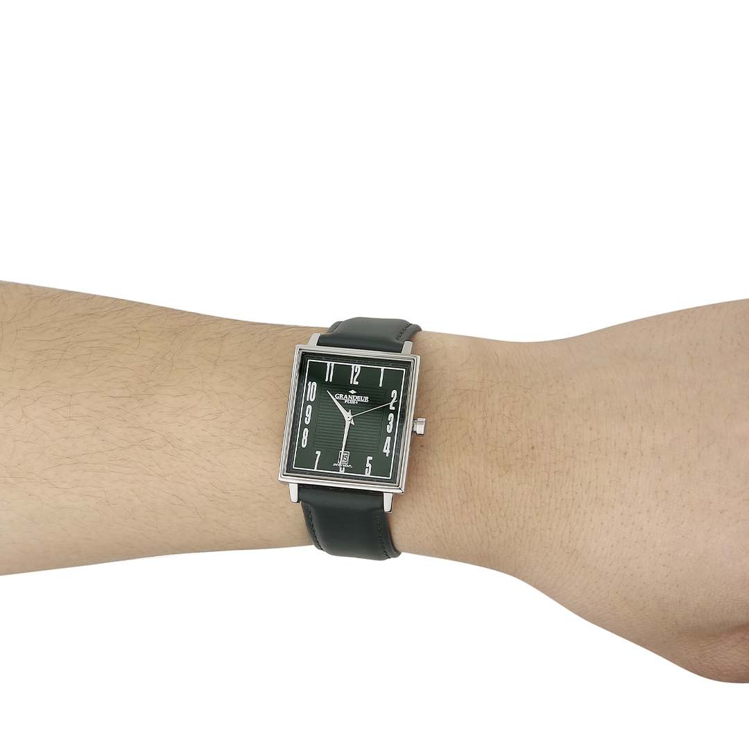 Grandeur Plus Japan Men’s Quartz Dark Green Leather Strap Green Dial 30mm Watch GRP009W3 - Image 7
