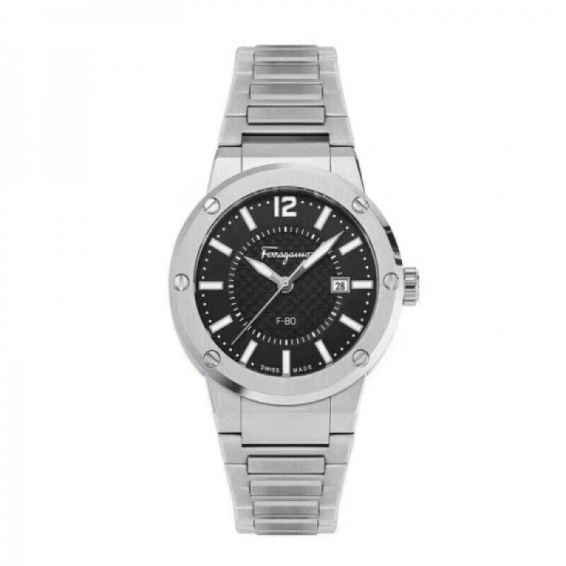 Ferragamo Men’s Swiss Made Quartz Silver Stainless Steel Black Dial 44mm Watch SFHY02925