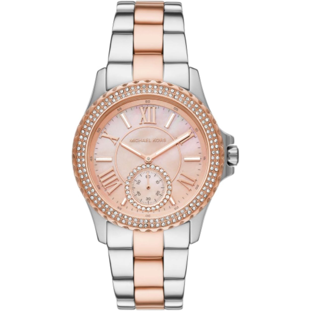 Michael Kors Women’s Quartz Two-Tone Stainless Steel Mother Of Pearl Peach Dial 40mm Watch MK7402